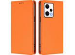 Custodia Per Xiaomi Poco X5 Pro/Redmi Note 12 Pro 5G, Flip Cover In Finto Cuoio Antiurto Magnetica Con Supporto Arancione