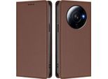 Custodia Per Xiaomi 12S Ultra, Flip Cover In Finto Cuoio Antiurto Magnetica Con Supporto Marrone