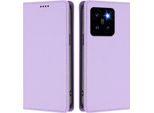 Custodia Per Xiaomi 14 Pro, Flip Cover In Finto Cuoio Antiurto E Magnetica Con Supporto Viola
