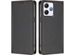 Custodia Per Xiaomi Poco M6 Pro 5G/Redmi 12 4G/5G, Flip Cover In Finto Cuoio Antiurto Magnetica Con Supporto Nero