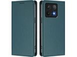 Custodia Per Xiaomi 14T, Flip Cover In Finto Cuoio Antiurto E Magnetica Con Supporto Verde
