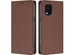Custodia Per Xiaomi Mi 10 Lite, Flip Cover In Finto Cuoio Antiurto Magnetica Con Supporto Marrone