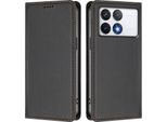 Custodia In Pelle Per Xiaomi Poco F6 Pro, Custodia Flip Magnetica In Finto Cuoio Con Supporto Nero