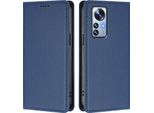Custodia Per Xiaomi 12 Pro / 12S Pro, Flip Cover In Finto Cuoio Antiurto Magnetico Con Supporto Blu Scuro