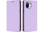 Custodia In Pelle Per Xiaomi Mi 11 Lite, Custodia Magnetica In Finto Cuoio Con Supporto Viola Chiaro