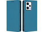 Custodia Per Xiaomi Poco X5 Pro/Redmi Note 12 Pro 5G, Flip Cover In Finto Cuoio Antiurto Magnetica Con Supporto Blu
