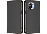 Custodia In Pelle Per Xiaomi Mi 11, Flip Case Magnetico In Finto Cuoio Con Supporto Nero