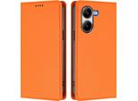 Custodia In Pelle Per Xiaomi Poco X7 Pro, Custodia Magnetica In Finto Cuoio Con Supporto Arancione