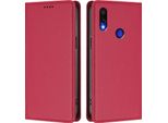 Custodia Per Xiaomi Redmi Note 7/Note 7 Pro, Flip Cover In Finto Cuoio Antiurto Magnetica Con Supporto Rosso