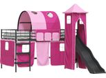 Vidaxl Letto A Soppalco Per Bambini Nero E Rosa 90 X 200 Cm Metallo