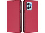 Custodia Per Xiaomi Redmi Note 12 4G, Flip Cover In Finto Cuoio Antiurto E Magnetica Con Supporto Rosso