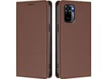 Custodia Per Xiaomi Redmi Note 10S/Note 10 4G, Flip Cover In Finto Cuoio Antiurto Magnetica Con Supporto Marrone