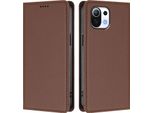 Custodia In Pelle Per Xiaomi Mi 11 Lite, Custodia Magnetica In Finto Cuoio Con Supporto Marrone