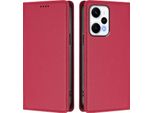 Custodia Per Xiaomi Poco F5/Redmi Note 12 Turbo 5G, Flip Cover In Finto Cuoio Antiurto Magnetica Con Supporto Rosso