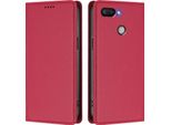 Custodia Per Xiaomi Redmi 6/Redmi 6A, Flip Cover In Finto Cuoio Antiurto Magnetica Con Stand Rosso