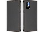 Custodia Per Xiaomi Poco M3 Pro/Redmi Note 10 5G, Flip Cover In Finto Cuoio Antiurto Magnetica Con Supporto Nero