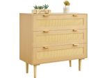 Vevor Cassettiera In Rattan Con 3 Cassetti E Maniglie In Metallo E Gambe In Legno, Mobile Moderno In Rattan Per Camera Da Letto, Soggiorno E Corridoio (80 X 35 X 77 Cm) Armadio Cassettiera