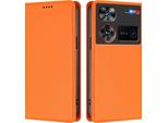 Custodia Per Telefono Cellulare Per Zte Nubia Z60 Ultra, Flip Cover In Finto Cuoio Antiurto Magnetica Con Supporto Arancione