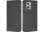 Custodia Per Xiaomi Poco X4 Gt/Redmi Note 12T Pro, Flip Cover In Finto Cuoio Antiurto Magnetica Con Supporto Nero