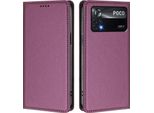 Custodia In Pelle Per Xiaomi Poco X4 Pro 5G, Custodia Magnetica In Finto Cuoio Con Supporto Viola
