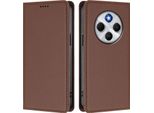 Custodia In Pelle Per Xiaomi Poco M7 5G/C75 4G/Redmi 14C/14R/A4/A3 Pro, Custodia Flip Magnetica In Finto Cuoio Con Supporto Marrone