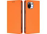 Custodia In Pelle Per Xiaomi Mi 11 Lite, Custodia Magnetica In Finto Cuoio Con Supporto Arancione