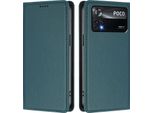 Custodia Per Xiaomi Poco X4 Pro 5G, Flip Cover In Finto Cuoio Antiurto Magnetica Con Supporto Verde