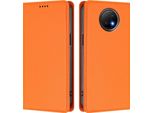 Custodia In Pelle Per Xiaomi Redmi Note 9T, Custodia Flip Magnetica In Finto Cuoio Con Supporto Arancione