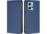 Custodia Per Xiaomi Redmi Note 12 4G, Flip Cover In Finto Cuoio Antiurto Magnetica Con Supporto Blu Scuro