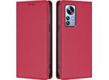 Custodia Per Xiaomi 12 Pro / 12S Pro, Flip Cover In Finto Cuoio Antiurto E Magnetica Con Supporto Rosso
