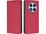 Custodia In Pelle Per Xiaomi Redmi Note 14 Pro 4G, Custodia Flip Magnetica In Finto Cuoio Con Supporto Rosso