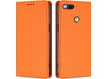Custodia In Pelle Per Xiaomi Mi A1 (Mi 5X), Flip Case Magnetico In Finto Cuoio Con Supporto Arancione