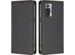 Custodia Per Xiaomi Redmi Note 10 Pro/Note 10 Pro Max, Flip Cover In Finto Cuoio Antiurto Magnetica Con Supporto Nero