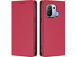Custodia In Pelle Per Xiaomi Mi 11 Pro, Custodia Magnetica In Finto Cuoio Con Supporto Rosso
