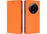 Custodia Per Xiaomi 13 Ultra, Flip Cover In Finto Cuoio Antiurto E Magnetica Con Supporto Arancione