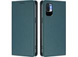 Custodia Per Xiaomi Poco M3 Pro/ Redmi Note 10 5G, Flip Cover In Finto Cuoio Antiurto Magnetica Con Supporto Verde
