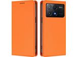 Custodia In Pelle Per Xiaomi Poco X6 Pro, Custodia Magnetica In Finto Cuoio Con Supporto Arancione