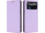 Custodia In Pelle Per Xiaomi Poco X4 Pro 5G, Custodia Flip Magnetica In Finto Cuoio Con Supporto Viola Chiaro