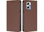 Custodia Per Xiaomi Poco X4 Gt/Redmi Note 12T Pro, Flip Cover In Finto Cuoio Antiurto Magnetica Con Supporto Marrone