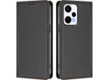 Custodia Per Xiaomi Poco F5/Redmi Note 12 Turbo 5G, Flip Cover In Finto Cuoio Antiurto Magnetica Con Supporto Nero