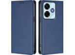 Custodia Per Xiaomi Redmi 13 4G, Flip Cover In Finto Cuoio Antiurto Magnetica Con Supporto Blu Scuro