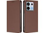 Custodia Per Xiaomi Redmi Note 13 Pro 5G, Flip Cover In Finto Cuoio Antiurto Magnetica Con Supporto Marrone