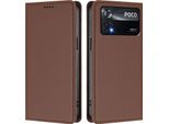 Custodia In Pelle Per Xiaomi Poco X4 Pro 5G, Custodia Flip Magnetica In Finto Cuoio Con Supporto Marrone