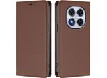 Custodia Per Xiaomi Redmi Note 14 Pro 4G, Flip Cover In Finto Cuoio Antiurto Magnetica Con Supporto Marrone