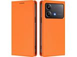 Custodia In Pelle Per Xiaomi Poco X6 Neo, Custodia Flip Magnetica In Finto Cuoio Con Supporto Arancione