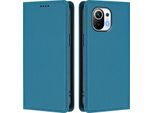 Custodia Per Xiaomi Mi 11, Flip Cover In Finto Cuoio Antiurto E Magnetica Con Supporto Blu