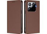 Custodia Per Xiaomi 15T Pro, Flip Cover In Finto Cuoio Antiurto Magnetica Con Supporto Marrone