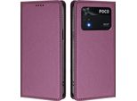 Custodia In Pelle Per Xiaomi Poco M4 Pro 4G, Custodia Magnetica In Finto Cuoio Con Supporto Viola