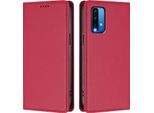 Custodia Per Xiaomi Poco M3/Redmi 9T, Flip Cover In Finto Cuoio Antiurto Magnetica Con Supporto Rosso