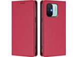 Custodia In Pelle Per Xiaomi Poco C55/Redmi 11A/12C, Custodia Magnetica In Finto Cuoio Con Supporto Rosso